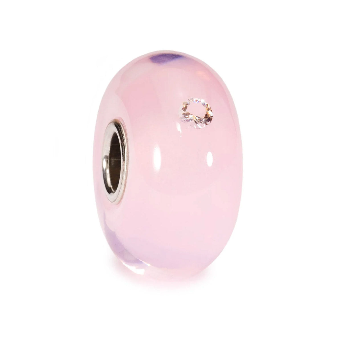 Bimba Trollbeads | Beads in vetro rosa con uno zircone bianco incastonato | TGLBE-00012