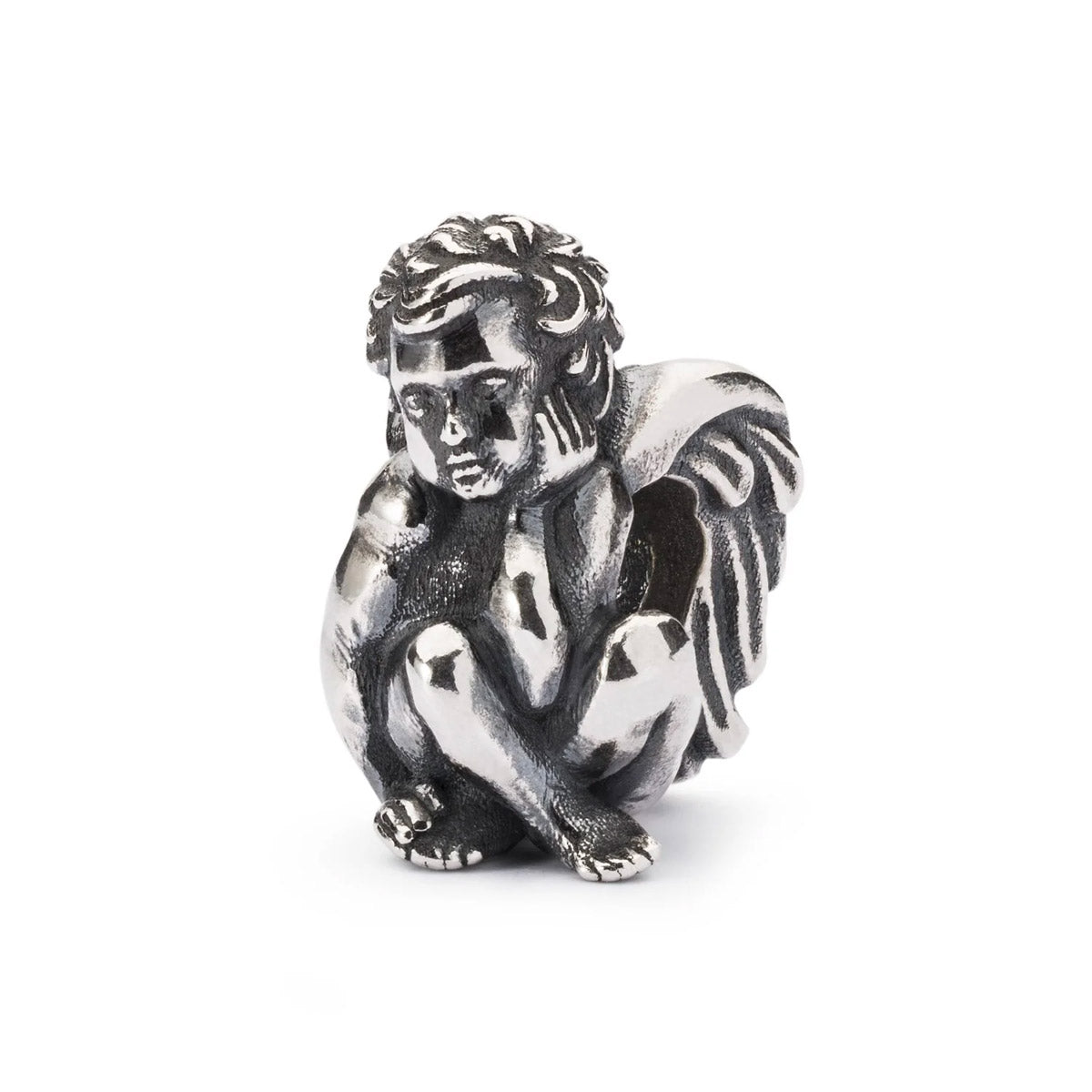 Cherubino dei Desideri Trollbeads | Beads in argento a forma di cherubino accovacciato che appoggia il mento sul palmo della mano | TAGBE-50044