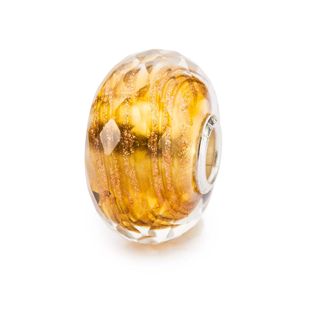 Desiderio dorato Trollbeads | Beads in vetro sfaccettato giallo con strisce dorate | TGLBE-30074