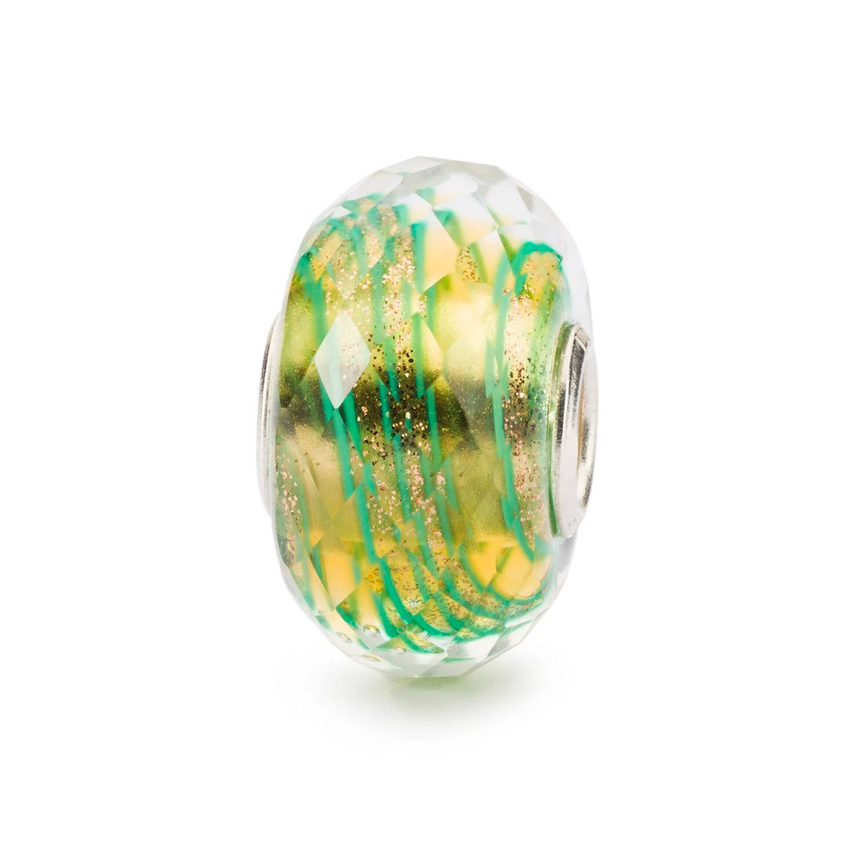Desiderio Verde Trollbeads| Beads in vetro sfaccettato giallo con strisce verdi | TGLBE-30072