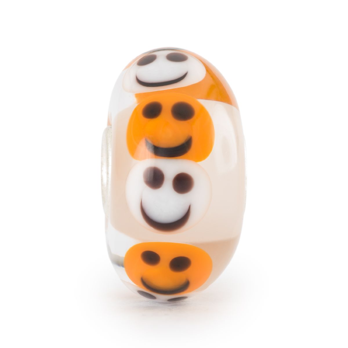 Family Fun Trollbeads | Beads in vetro con base bianca e faccine bianche e gialle | TGLBE-20433