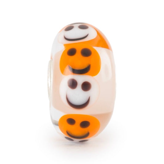 Family Fun Trollbeads | Beads in vetro con base bianca e faccine bianche e gialle | TGLBE-20433