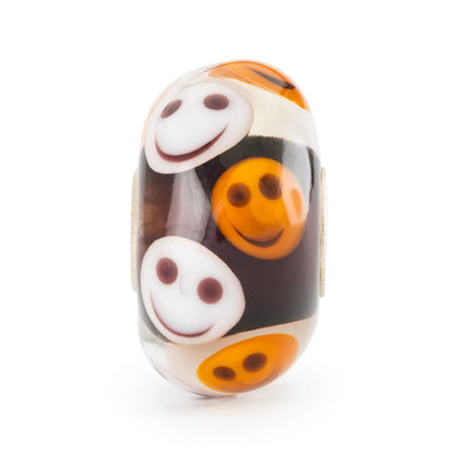 Family Smiles Trollbeads | Beads in vetro con base nera e faccine bianche e gialle | TGLBE-20430