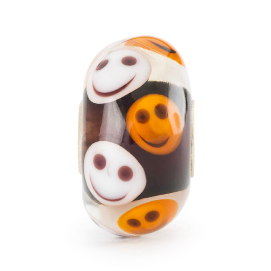 Family Smiles Trollbeads | Beads in vetro con base nera e faccine bianche e gialle | TGLBE-20430