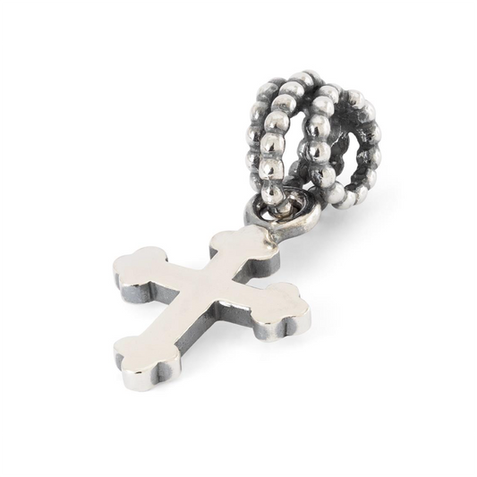 Pendente Rosario Trollbeads | Beads in argento per il Giubileo 2025 realizzato interamente a mano, è composto da una contromaglia con piccole sfere che ricordano le varie preghiere del rosario e una croce liscia.