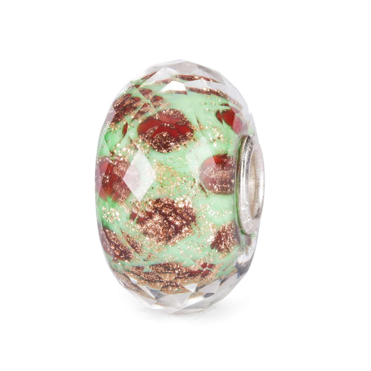 Scintille d'Affetto | Beads in vetro sfaccettato verde con bolle rosse e dorate. | TGLBE-30116