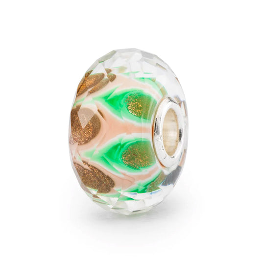 Sinfonia Smeraldo Trollbeads | Beads in vetro sfaccettato verde, beige e dorato. | TGLBE-30104