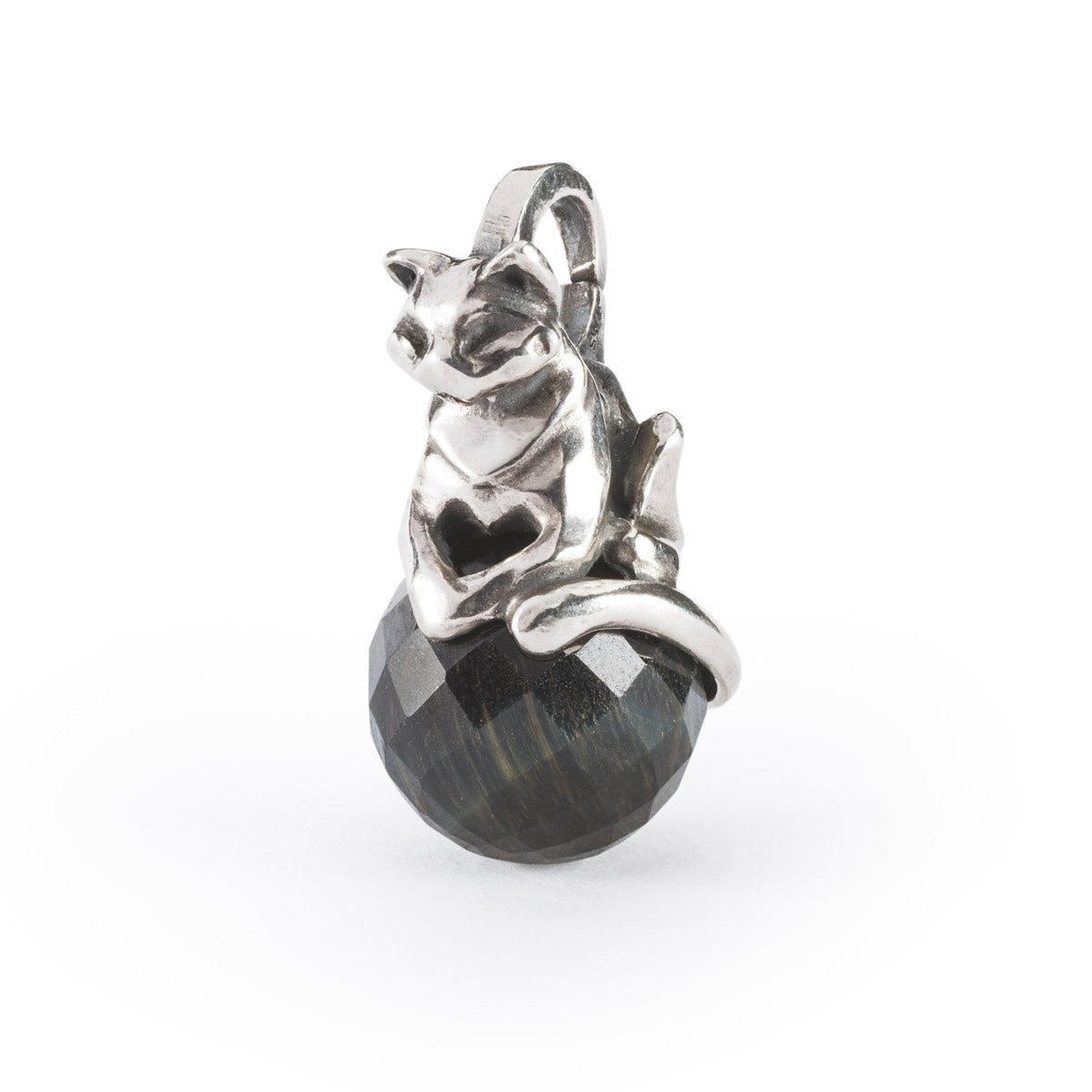 Tigre Tranquilla Trollbeads | Beads pendente a forma di gatto con occhio di tigre blu sfaccettato. | TAGPE-000091