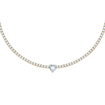 Collana Tennis dorata Zircone bianco a Cuore