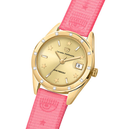 Orologio dorato Cinturino rosa EVERYDAY