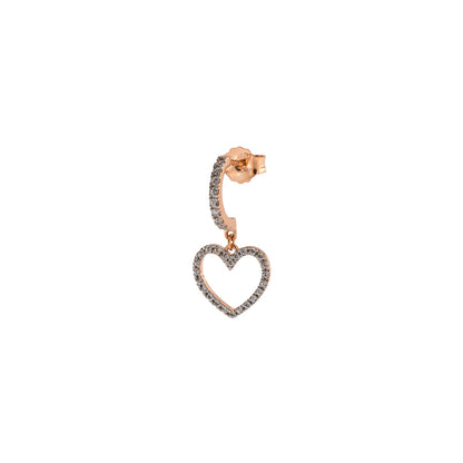 Orecchino con cuore traforato in argento con finitura in oro e zirconi bianchi. Zirconi incastonati sul cuore.