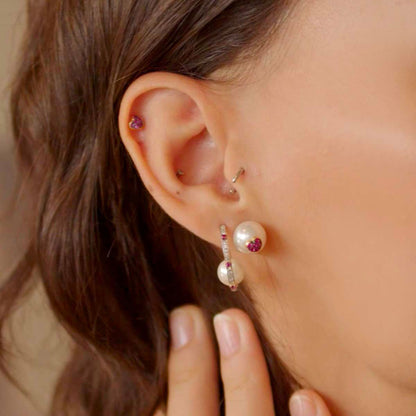 Orecchini lobo Perle e Cuori rossi | Galactica